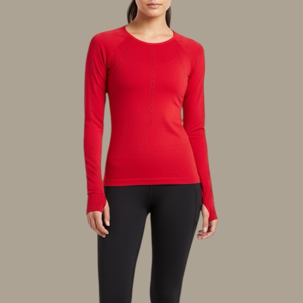 Athleta Women's Sz XS Red Seamless‎ Athletic Razor Cut Breathable Long Sleeve
